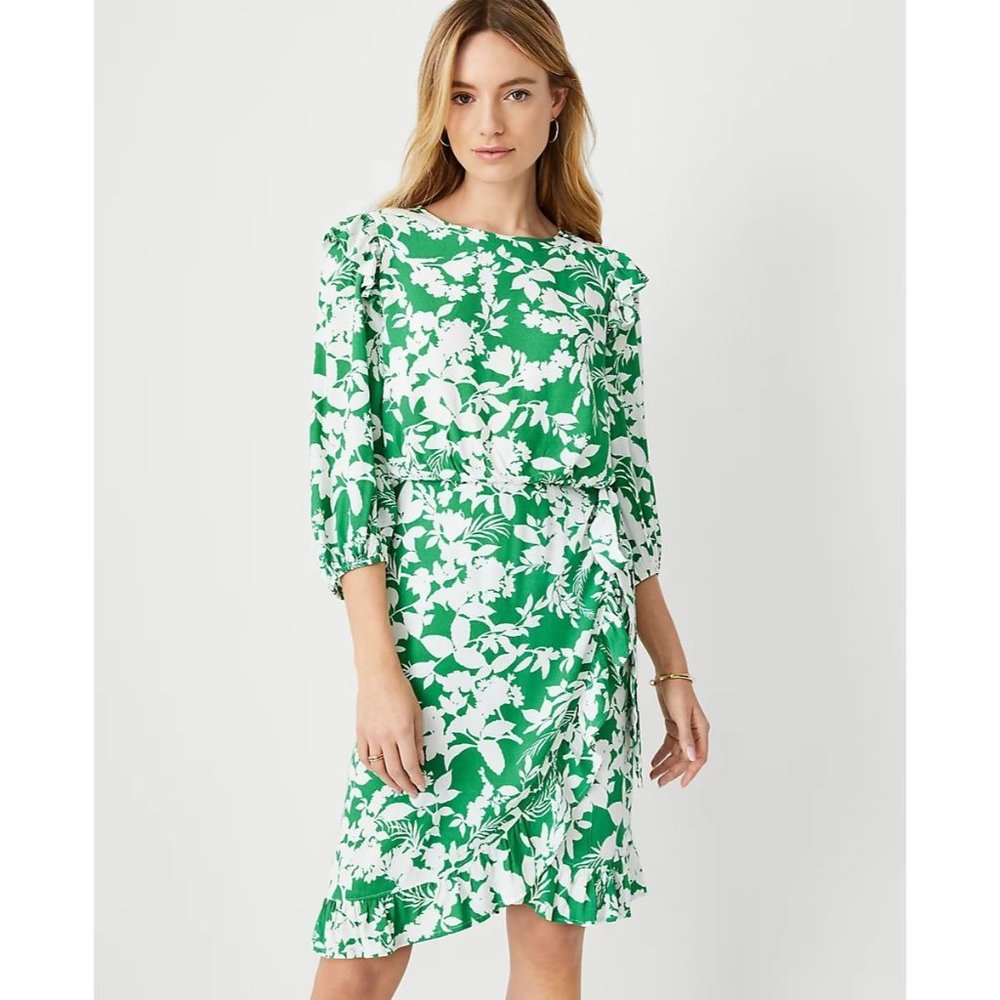 Ann Taylor NWT Green Floral Side Tie Sheath Dress size 10 Petite